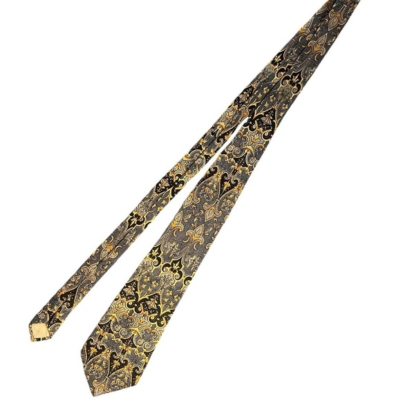 GIANNI VERSACE 90s Vintage Metallic Baroque Silk Pattern Tie Made in Italy - Picture 3 of 8